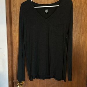 Dark grey, v-neck, long sleeve T-shirt